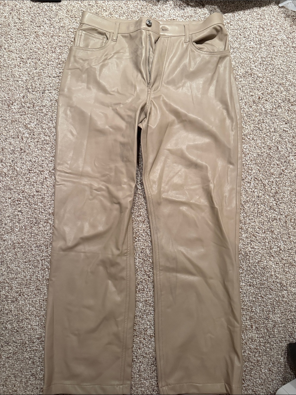 Abercrombie & Fitch Faux Leather Straight Leg Pants - Taupe